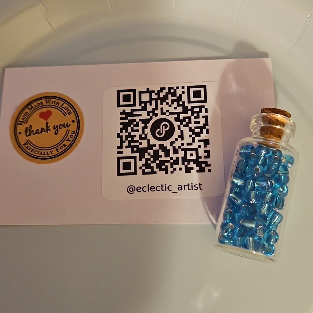 Handmade Necklace Glass bottle Cork Top Hand Crafted Dainty Pendant Blue Bids 2" - Picture 4 of 16